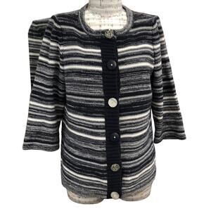 Christopher Banks Blue & White Striped Cotton Cardigan Sweater size Small
